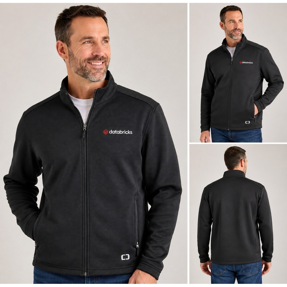 OGIO Databricks Mens 2XL Black Full Zip Grid Fleece Jacket OG727 Tech Corporate